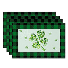 Aperturee - Aperturee Shamrock Collage Plaid Set of 4 Placemats St. Patricks Day Green Buffalo Check Table Mats