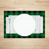 Aperturee - Aperturee Shamrock Collage Plaid Set of 4 Placemats St. Patricks Day Green Buffalo Check Table Mats