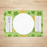 Aperturee - Aperturee Shamrocks and Golden Coins Set of 4 Placemats St. Patricks Day Lucky Clover Green Dining Table Mats