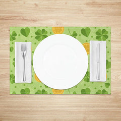 Aperturee - Aperturee Shamrocks and Golden Coins Set of 4 Placemats St. Patricks Day Lucky Clover Green Dining Table Mats