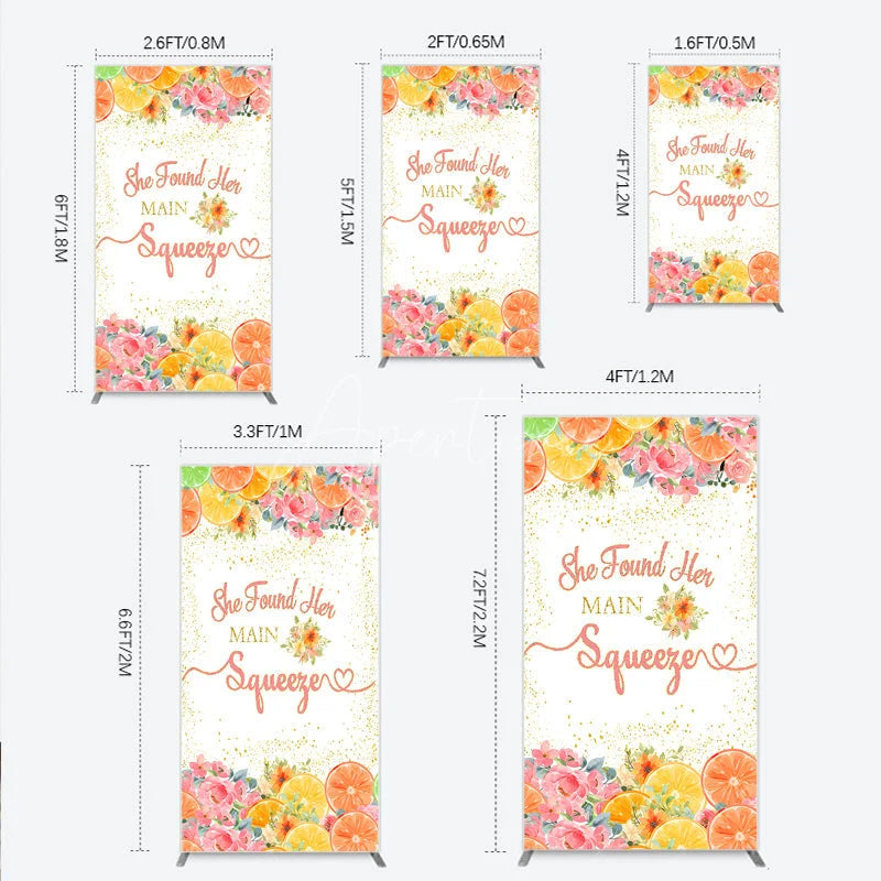 Aperturee - Aperturee She Found Her Main Squeezer Quote Rectangle Arch Backdrop Citrus Floral Bridal Shower Engagement Party
