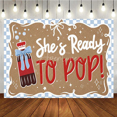 Aperturee - Aperturee She is Ready to Pop Baby Shower Backdrop Blue Checkered Soda Theme Party Decoration
