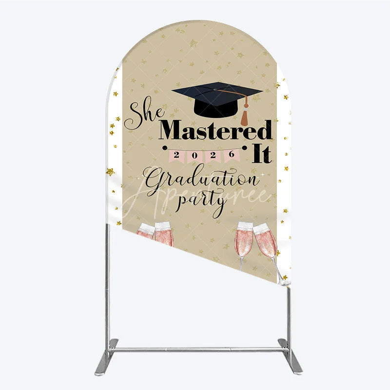 Aperturee - Aperturee She Mastered It 2026 Graduation Arch Backdrop Gold Star and Champagne Party Cover