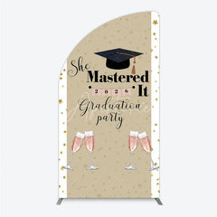 Aperturee - Aperturee She Mastered It 2026 Graduation Half Moon Arch Backdrop Gold Star and Champagne Party Cover