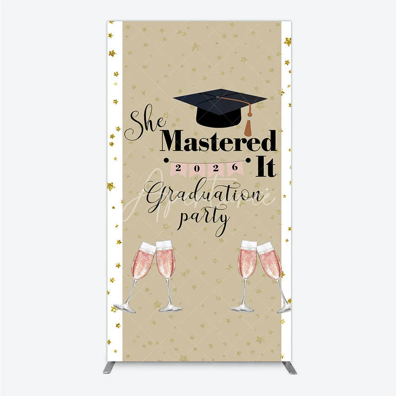 Aperturee - Aperturee She Mastered It 2026 Graduation Rectangle Backdrop Gold Star and Champagne Party Cover