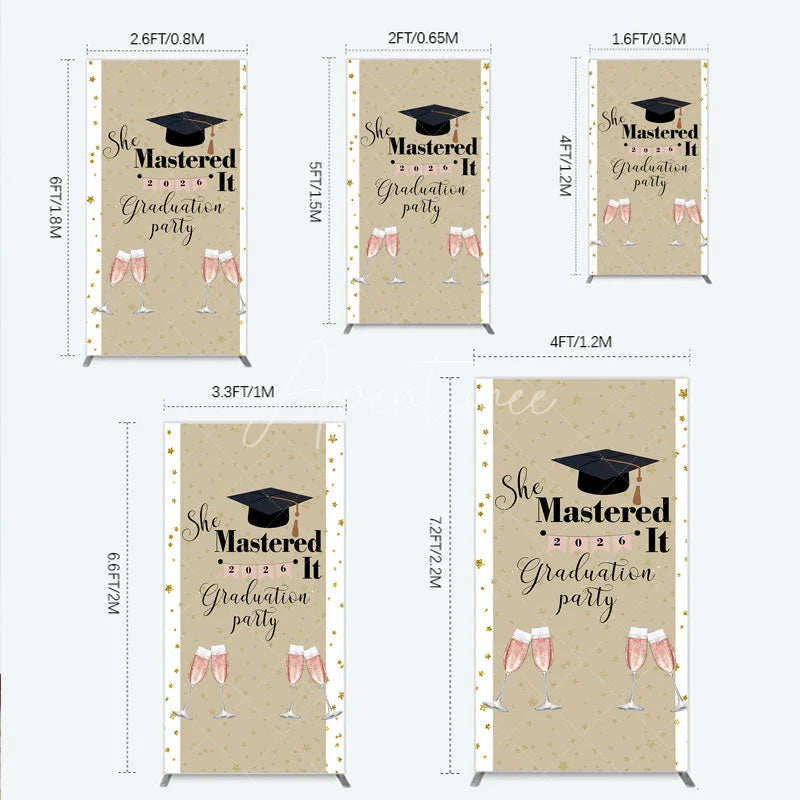 Aperturee - Aperturee She Mastered It 2026 Graduation Rectangle Backdrop Gold Star and Champagne Party Cover