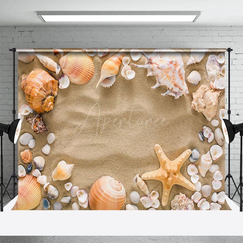 Aperturee - Aperturee Shell Beach Starfish Summer Photography Backdrop