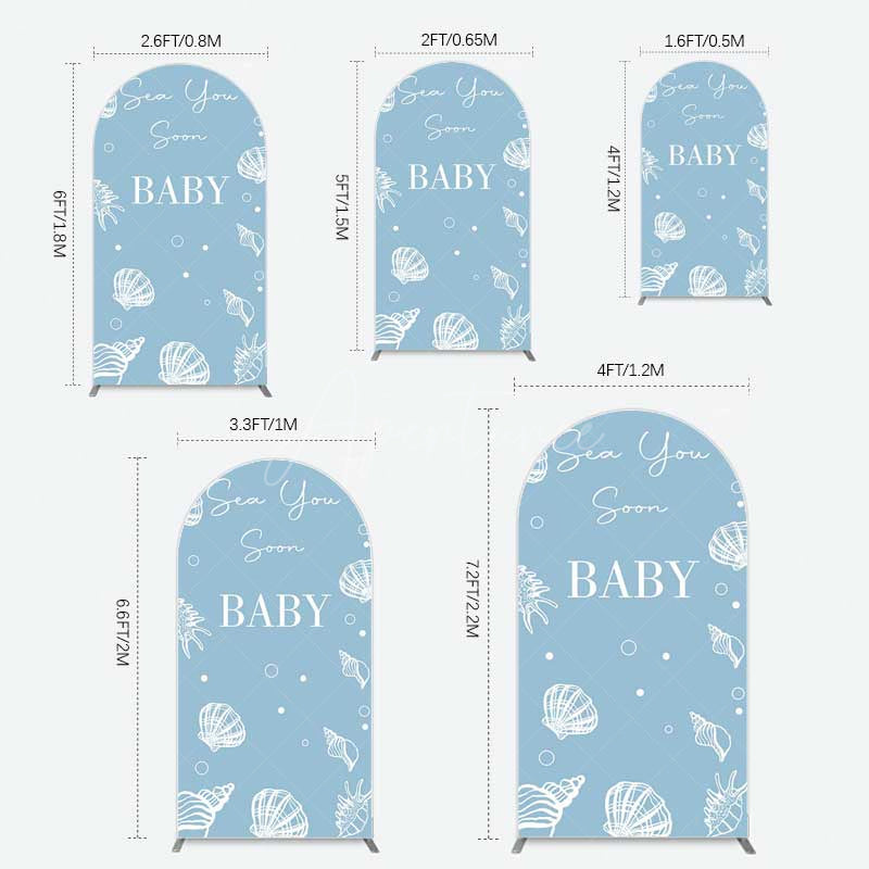 Aperturee Aperturee Shell Blue Sea You Soon Baby Shower Arch Backdrop