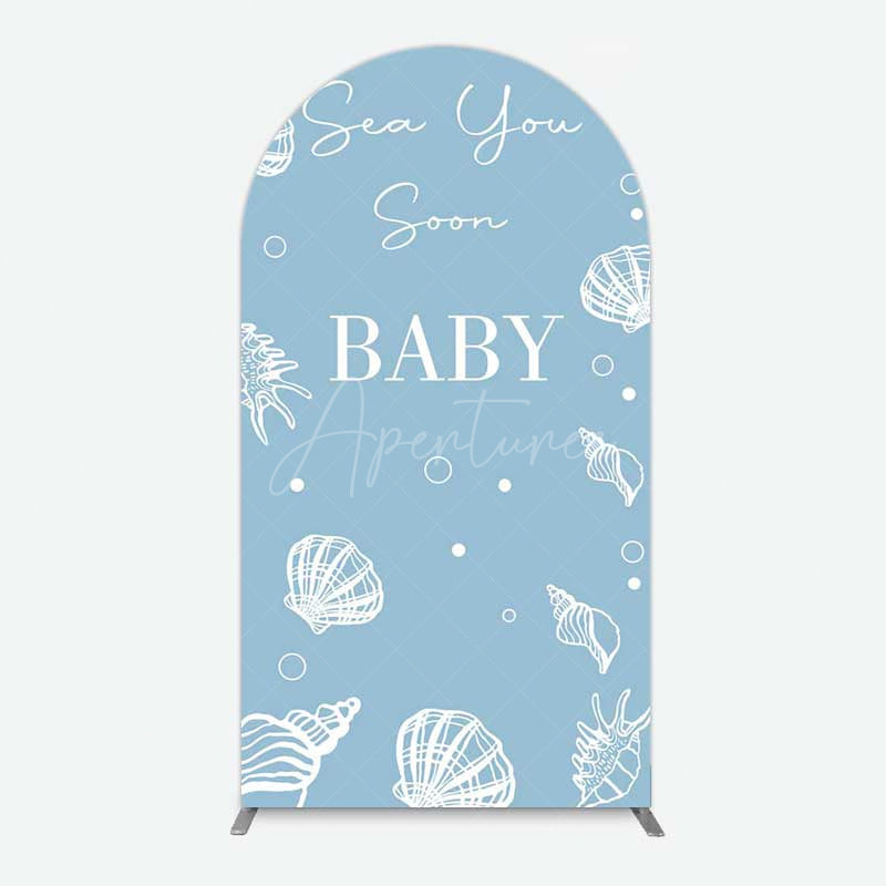 Aperturee Aperturee Shell Blue Sea You Soon Baby Shower Arch Backdrop