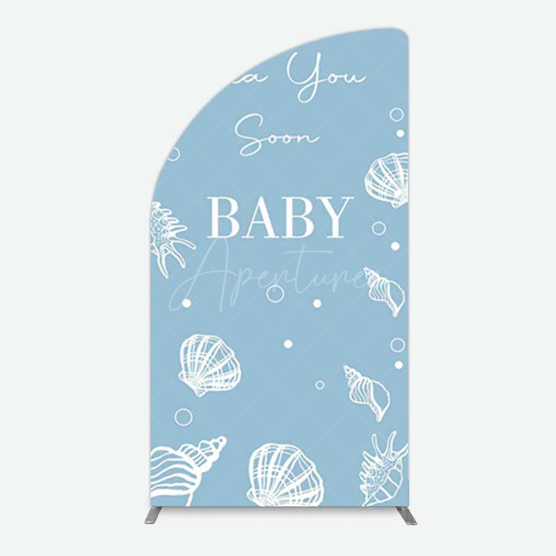 Aperturee Aperturee Shell Blue Sea You Soon Baby Shower Half Moon Arch Backdrop