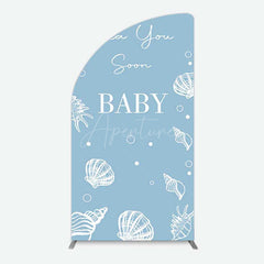 Aperturee Aperturee Shell Blue Sea You Soon Baby Shower Half Moon Arch Backdrop