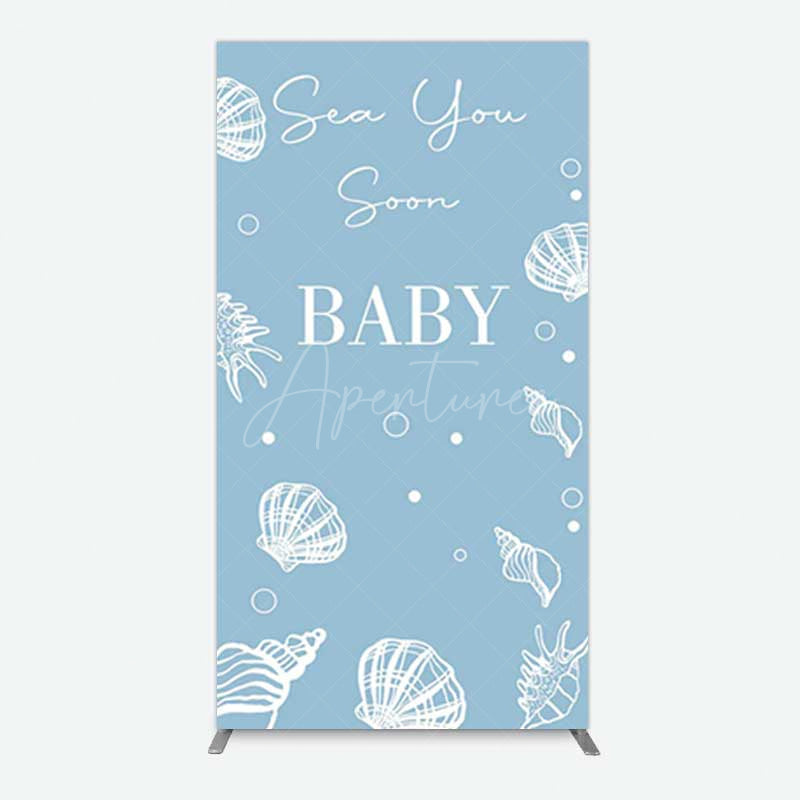 Aperturee Aperturee Shell Blue Sea You Soon Baby Shower Rectangle Backdrop