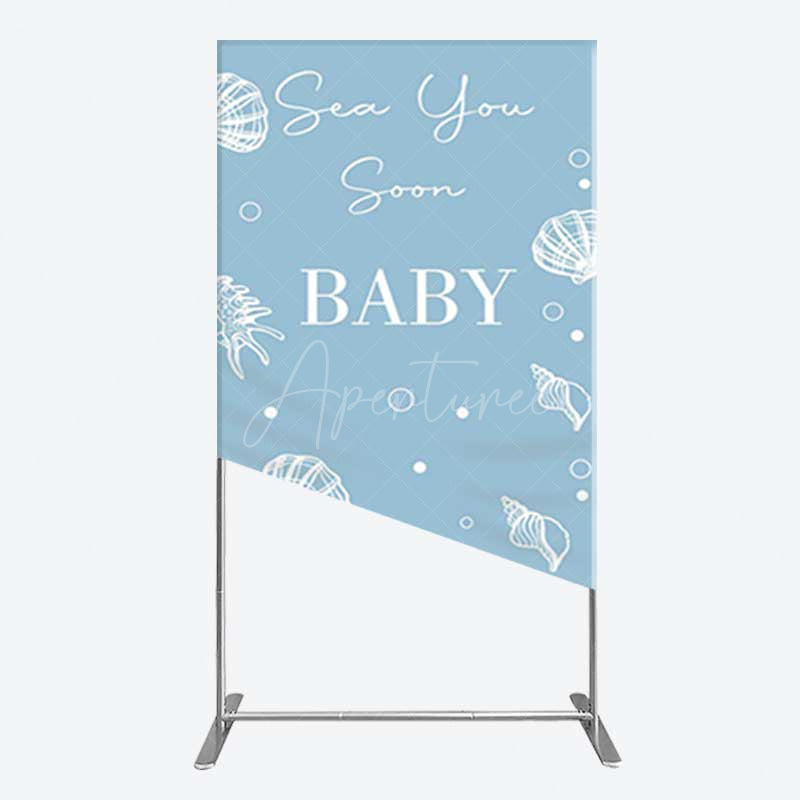 Aperturee Aperturee Shell Blue Sea You Soon Baby Shower Rectangle Backdrop