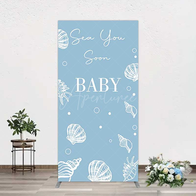 Aperturee Aperturee Shell Blue Sea You Soon Baby Shower Rectangle Backdrop