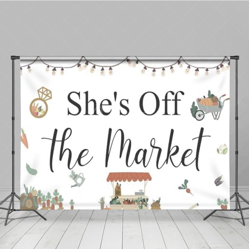 Aperturee - Aperturee She’s Off the Market Bridal Shower Backdrop Rustic Farmer’s Market Theme Engagement Party Photo Booth Decor