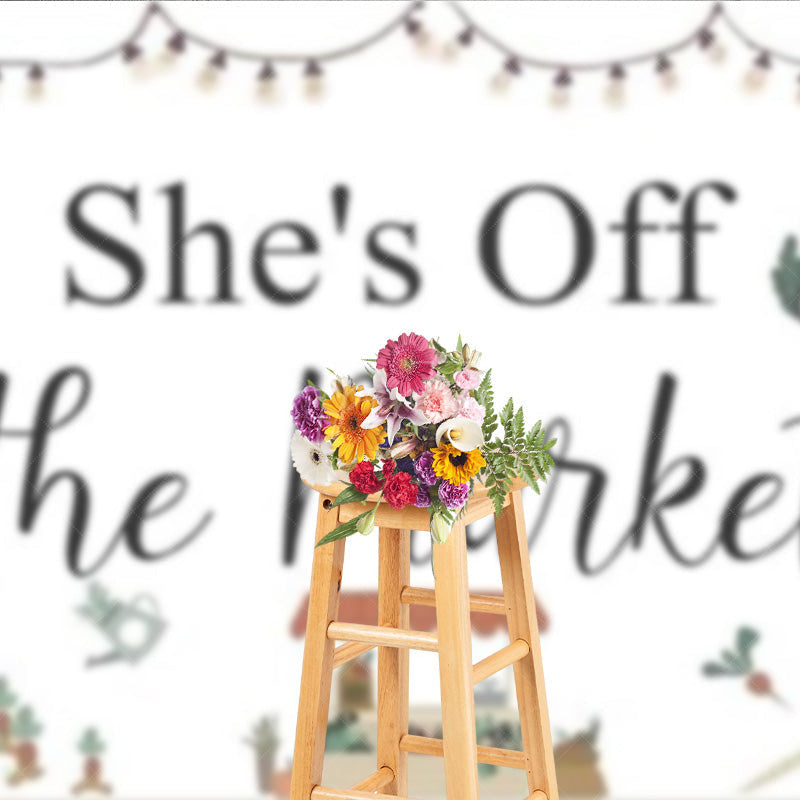Aperturee - Aperturee She’s Off the Market Bridal Shower Backdrop Rustic Farmer’s Market Theme Engagement Party Photo Booth Decor