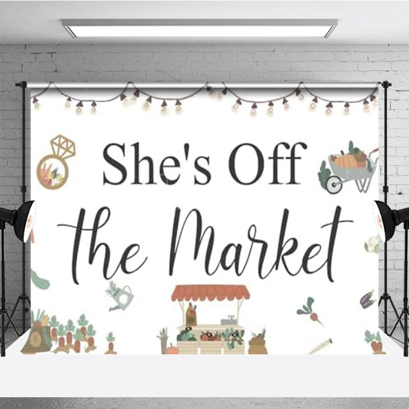 Aperturee - Aperturee She’s Off the Market Bridal Shower Backdrop Rustic Farmer’s Market Theme Engagement Party Photo Booth Decor