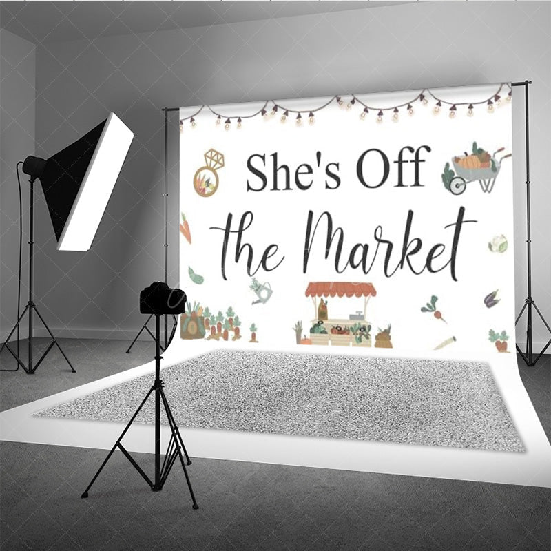 Aperturee - Aperturee She’s Off the Market Bridal Shower Backdrop Rustic Farmer’s Market Theme Engagement Party Photo Booth Decor