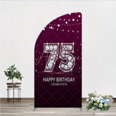Aperturee - Aperturee Shimmering Purple Diamond 75th Happy Birthday Celebration Half Moon Arch Backdrop Kit Elegant Party Decor