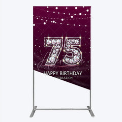 Aperturee - Aperturee Shimmering Purple Diamond 75th Happy Birthday Celebration Rectangle Backdrop Kit Elegant Party Decor