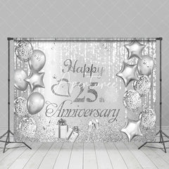 Aperturee - Aperturee Shining Silver Balloon Gift 25Th Anniversary Backdrop