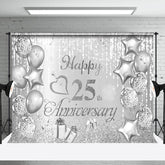 Aperturee - Aperturee Shining Silver Balloon Gift 25Th Anniversary Backdrop