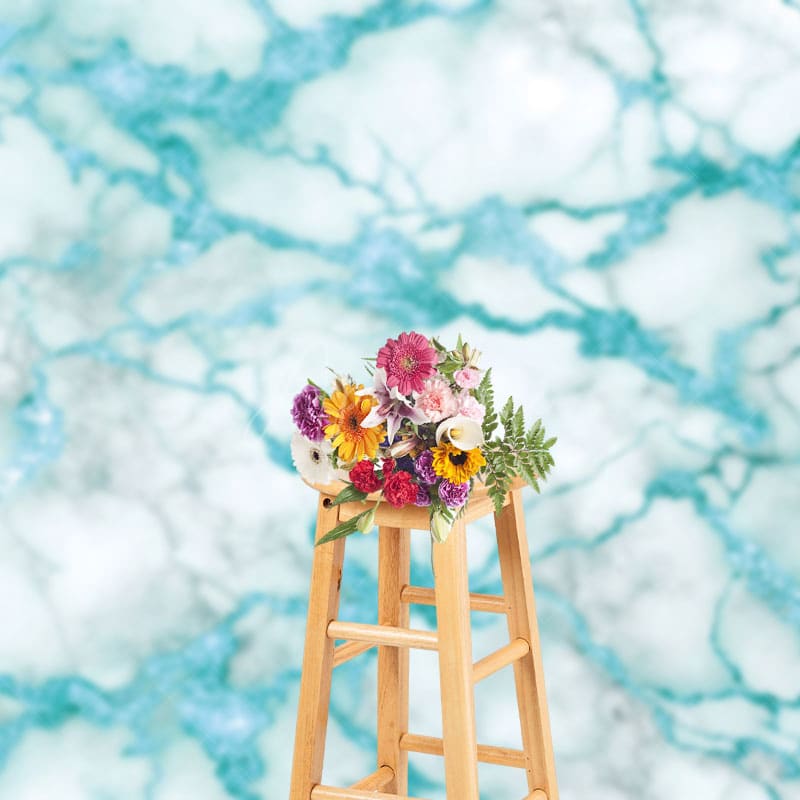 Aperturee - Aperturee Shiny Blue Cracked Grey Marble Photography Backdrop