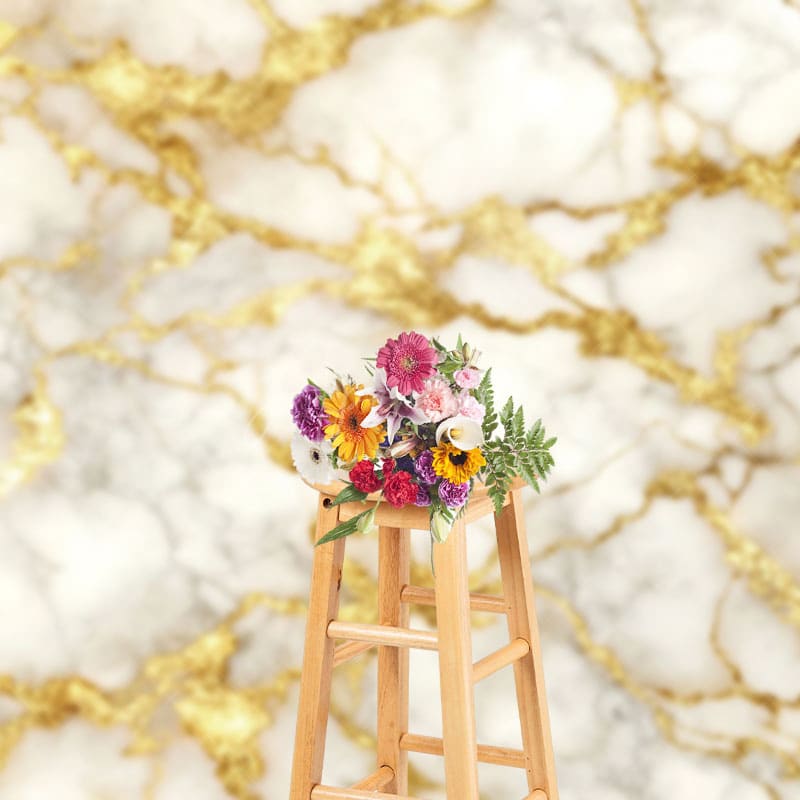 Aperturee - Aperturee Shiny Gold Cracked Grey Marble Photography Backdrop