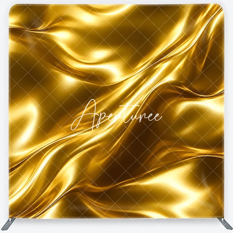 Aperturee - Aperturee Shiny Golden Liquid Wavy Abstract Square Double-Sided Backdrop Elegant Luxury Party Decor
