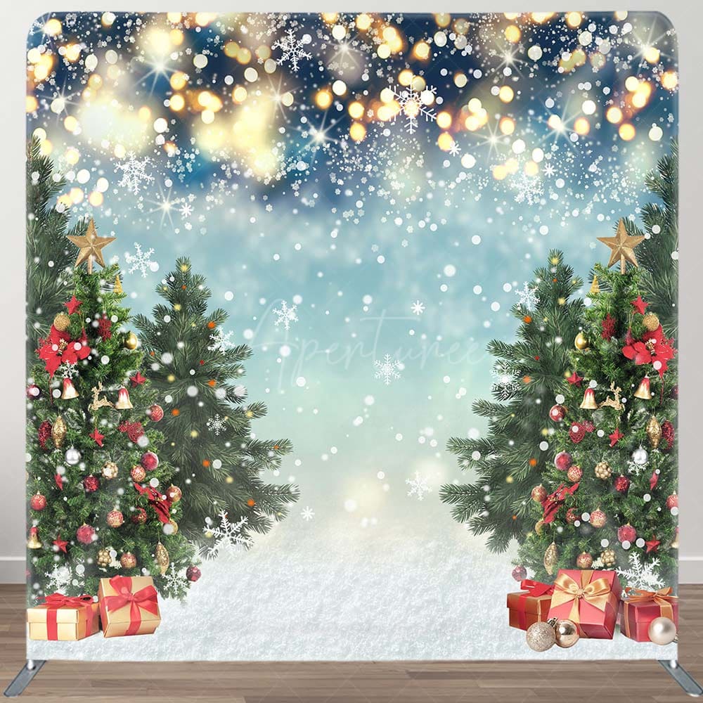 Aperturee - Aperturee Shiny Snow Christmas Tree Gift Tension Fabric Backdrop