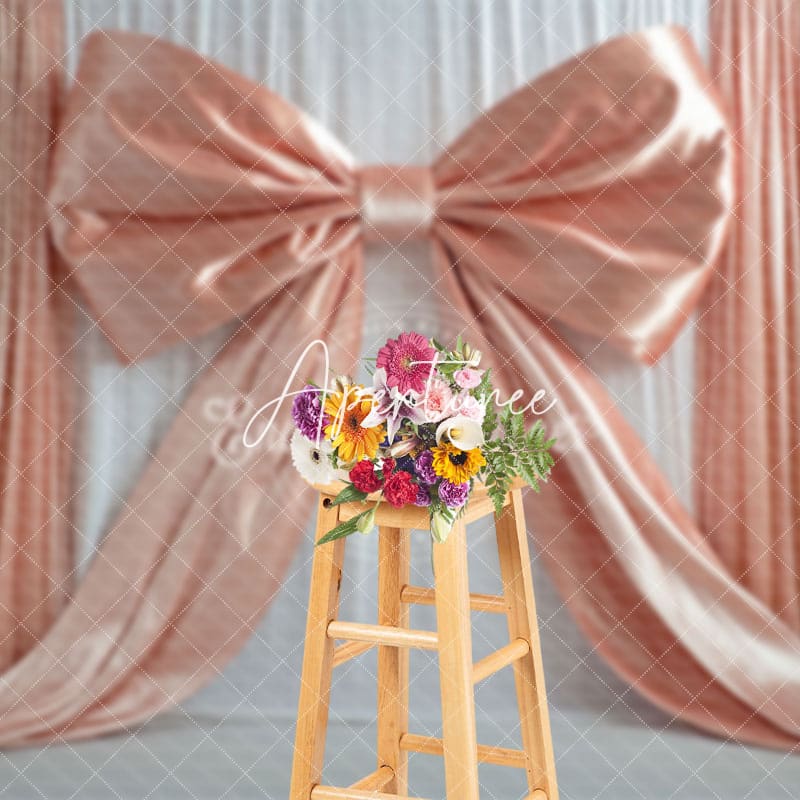 Aperturee - Aperturee Silk Orange Pink Bow Fine Art Wedding Photo Backdrop