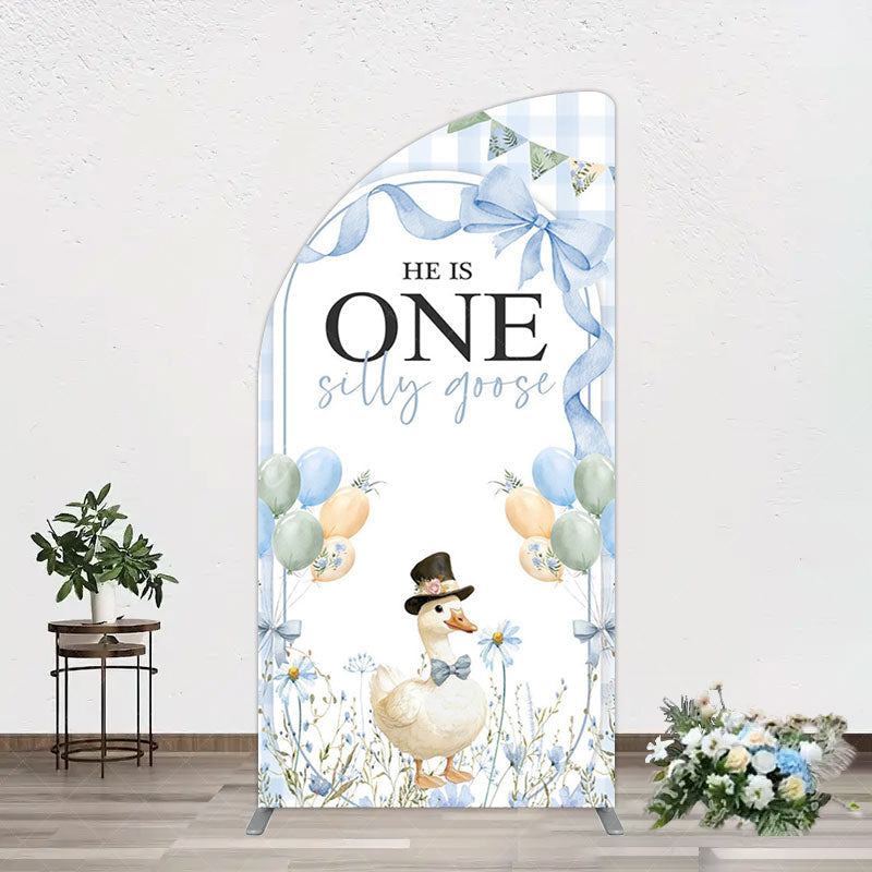 Aperturee - Aperturee Silly Goose Balloon Bow First Birthday Half Moon Arch Backdrop