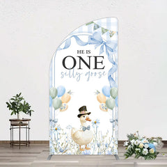 Aperturee - Aperturee Silly Goose Balloon Bow First Birthday Half Moon Arch Backdrop