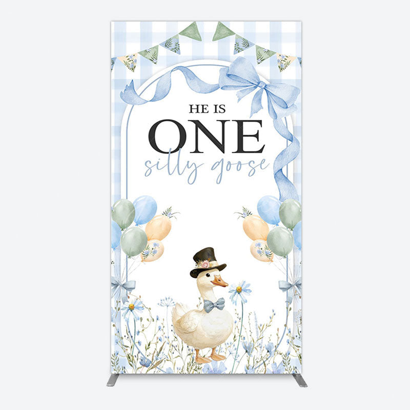 Aperturee - Aperturee Silly Goose Balloon Bow First Birthday Rectangle Backdrop