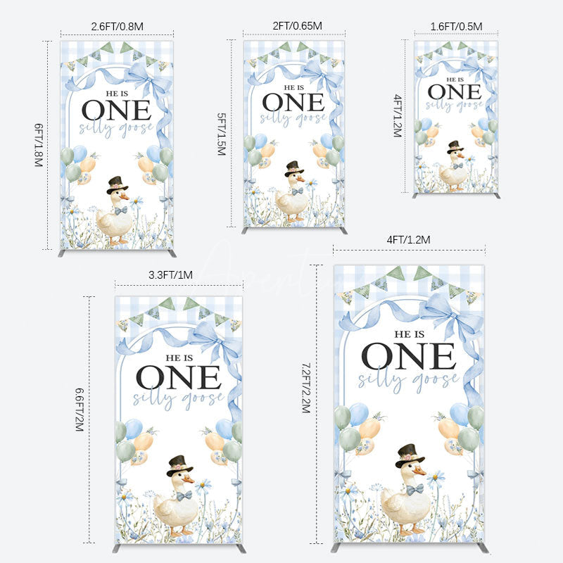 Aperturee - Aperturee Silly Goose Balloon Bow First Birthday Rectangle Backdrop