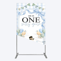 Aperturee - Aperturee Silly Goose Balloon Bow First Birthday Rectangle Backdrop