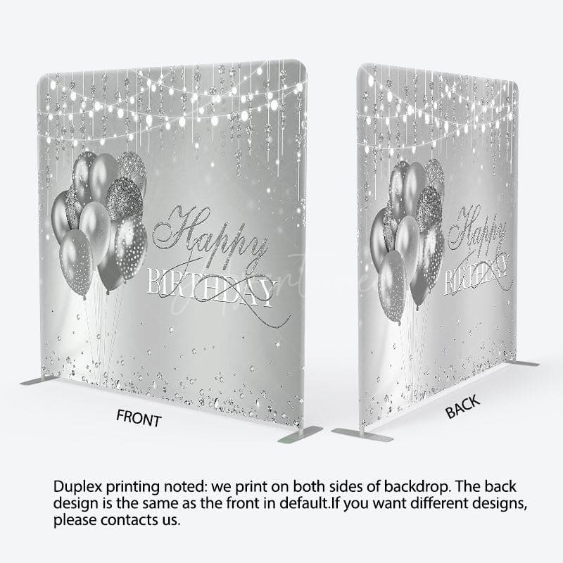 Aperturee - Aperturee Silver Balloon Lights Fabric Backdrop Cover for Birthday