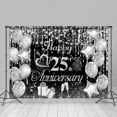 Aperturee - Aperturee Silver Balloon Sparks Black 25Th Anniversary Backdrop