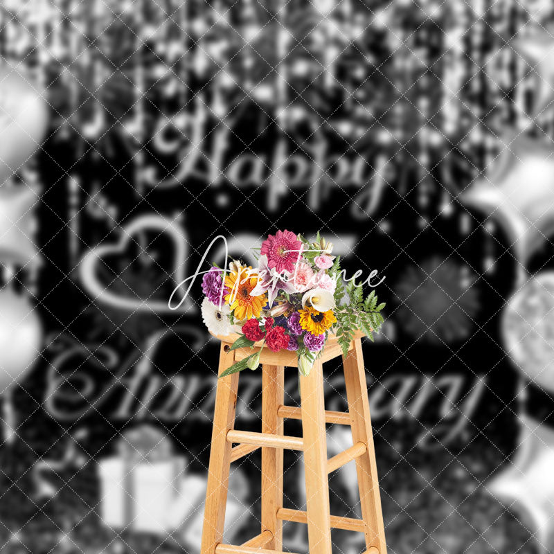 Aperturee - Aperturee Silver Balloon Sparks Black 25Th Anniversary Backdrop