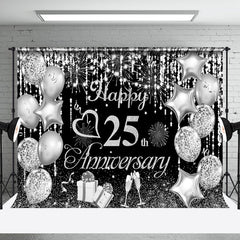 Aperturee - Aperturee Silver Balloon Sparks Black 25Th Anniversary Backdrop