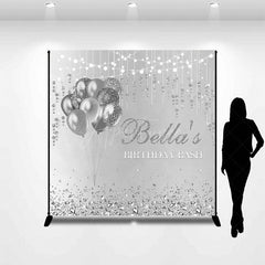 Aperturee - Aperturee Silver Balloons Custom Name Birthday Bash Backdrop