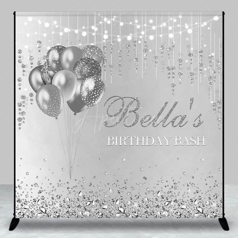 Aperturee - Aperturee Silver Balloons Custom Name Birthday Bash Backdrop