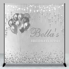 Aperturee - Aperturee Silver Balloons Custom Name Birthday Bash Backdrop