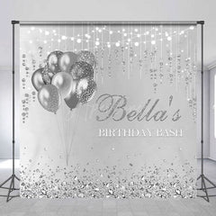 Aperturee - Aperturee Silver Balloons Custom Name Birthday Bash Backdrop