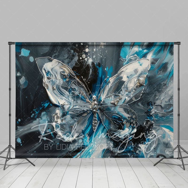 Aperturee - Aperturee Silver Blue Abstract Butterfly Fine Art Photo Backdrop
