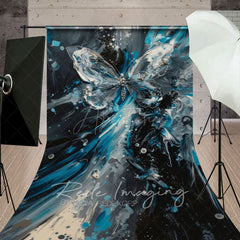 Aperturee - Aperturee Silver Blue Abstract Butterfly Fine Art Sweep Backdrop