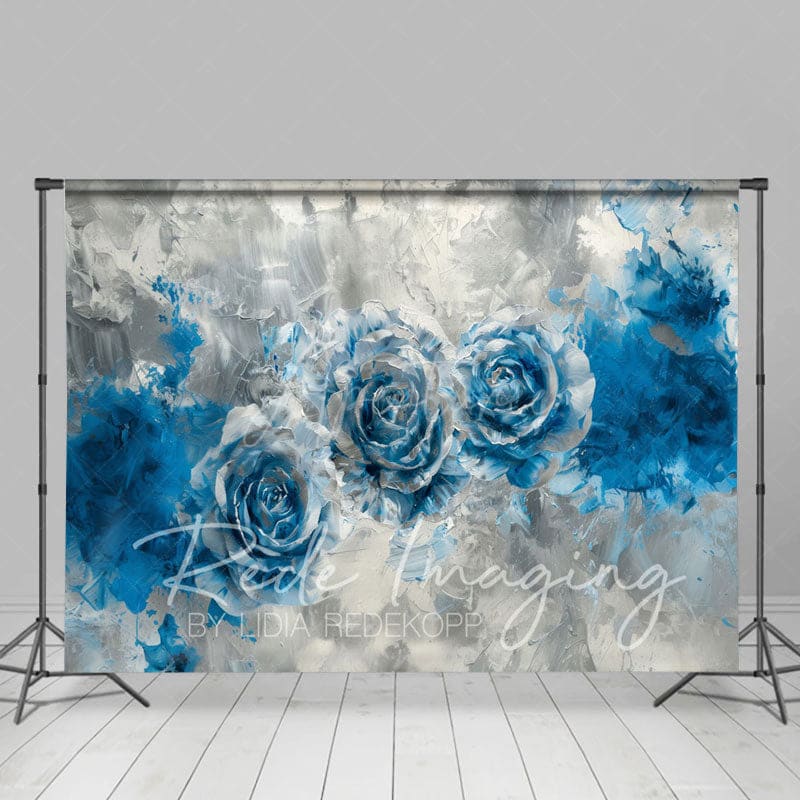 Aperturee - Aperturee Silver Blue Abstract Floral Fine Art Photo Backdrop