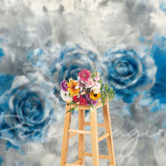 Aperturee - Aperturee Silver Blue Abstract Floral Fine Art Photo Backdrop