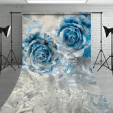 Aperturee - Aperturee Silver Blue Abstract Floral Fine Art Sweep Backdrop