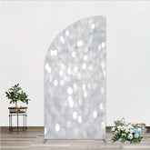 Aperturee - Aperturee Silver Bokeh Half Moon Arch Backdrop Glittery Spots Abstract Background Wedding Birthday Party Half Moon Arch Cover
